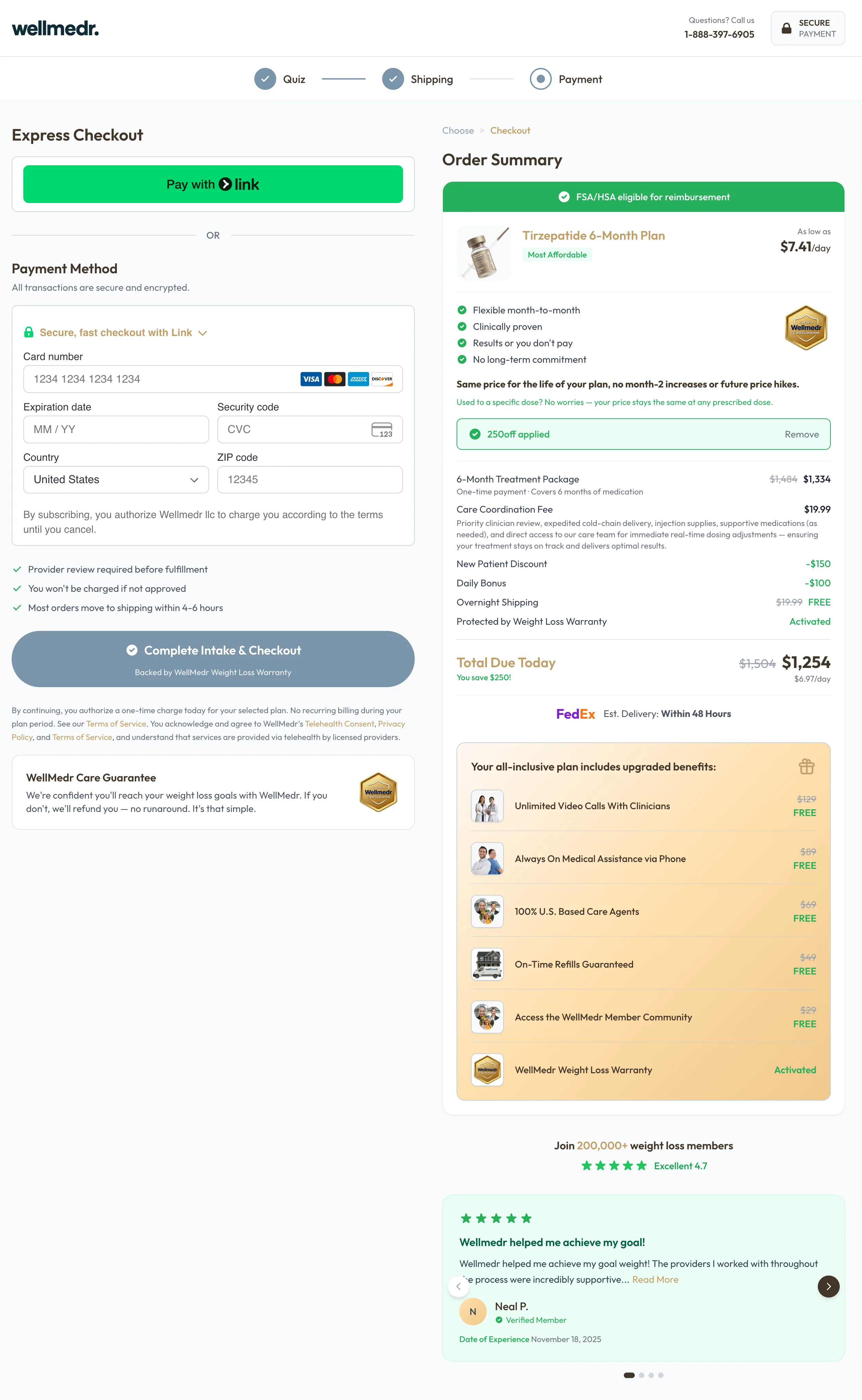 checkout page of Wellmedr